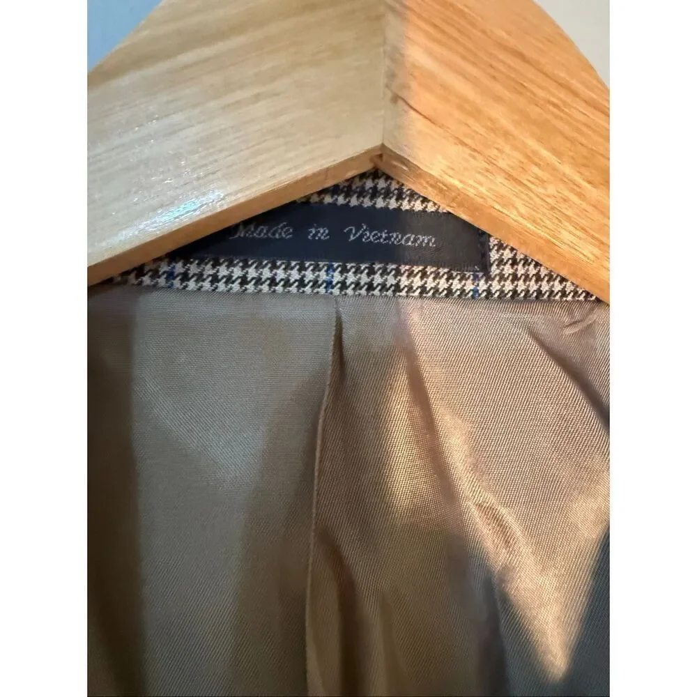 Ralph Lauren Blazer Sportscoat Brown Houndstooth Micro Plaid Academia Size 42R